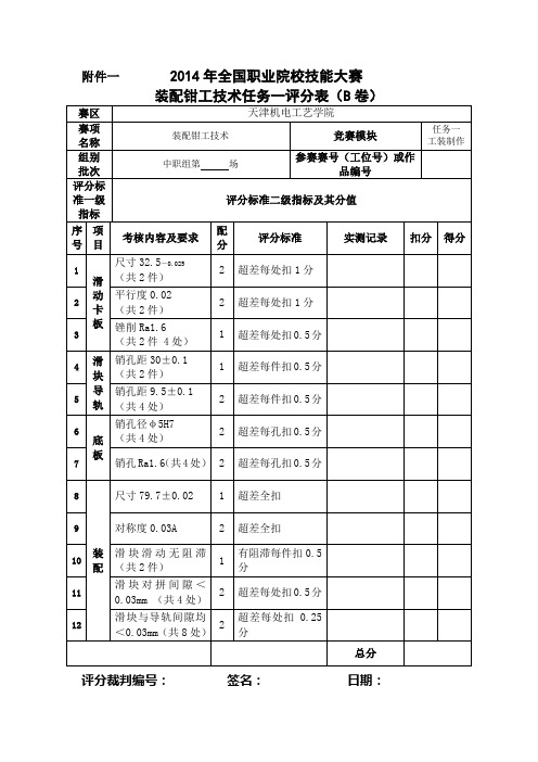 中职装配钳工技术试卷库附件一评分表B