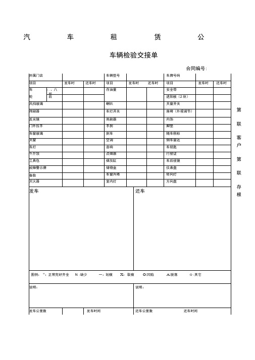 汽车租赁公司车辆检验交接单