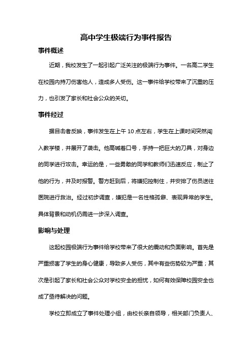 高中学生极端行为事件报告