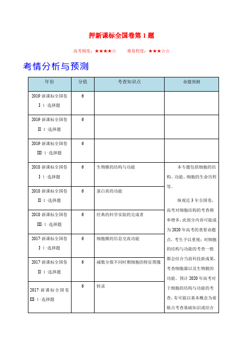 押新课标全国卷第1题-备战2020年高考生物临考题号押题（解析版）