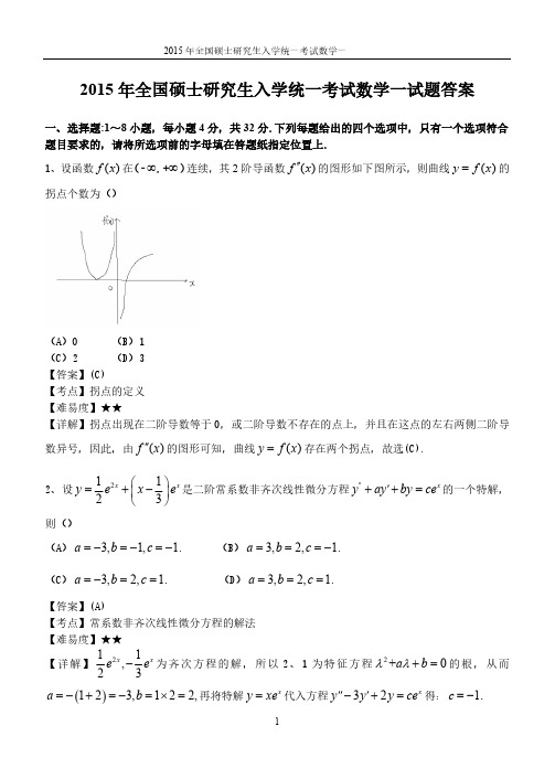 2015年考研数学真题答案(数一-)