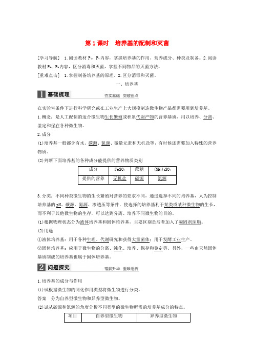 2017-2018学年高中生物第章微生物技术-培养基的配制和灭菌同步备课教学案