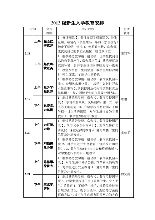 2012级新生入学教育安排2