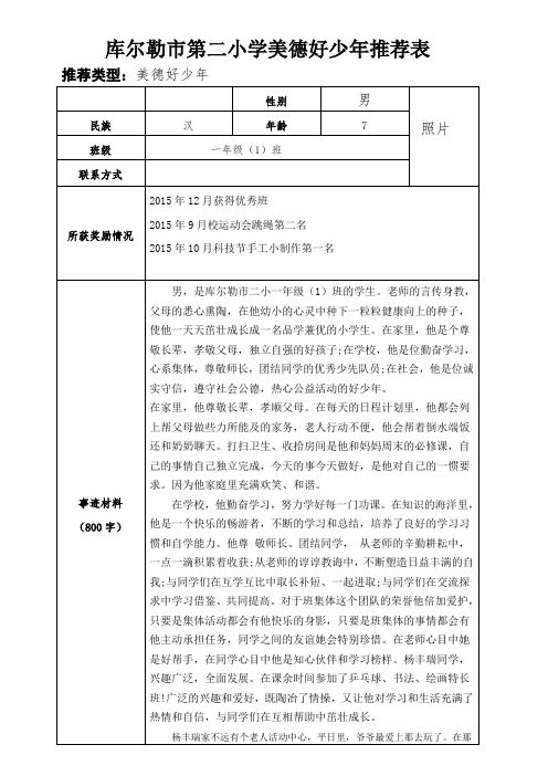 1 库尔勒市第二小学美德好少年推荐表(1)