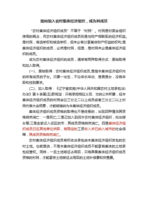 如何加入农村集体经济组织，成为其成员