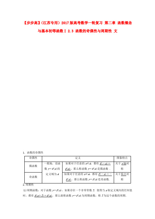 【步步高】高考数学一轮复习第二章函数概念与基本初等函数I函数的奇偶性与周期性文