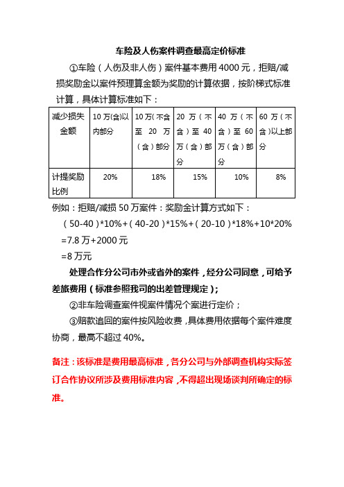 保险理赔调查车险理赔调查人伤理赔调查最高定价标准