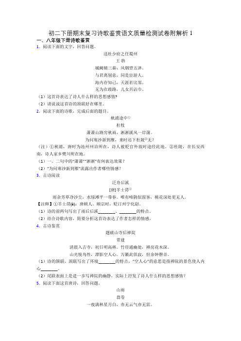 初二下册期末复习诗歌鉴赏语文质量检测试卷附解析1