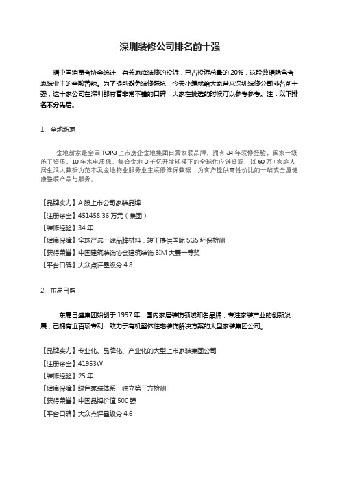 深圳装修公司排名前十强