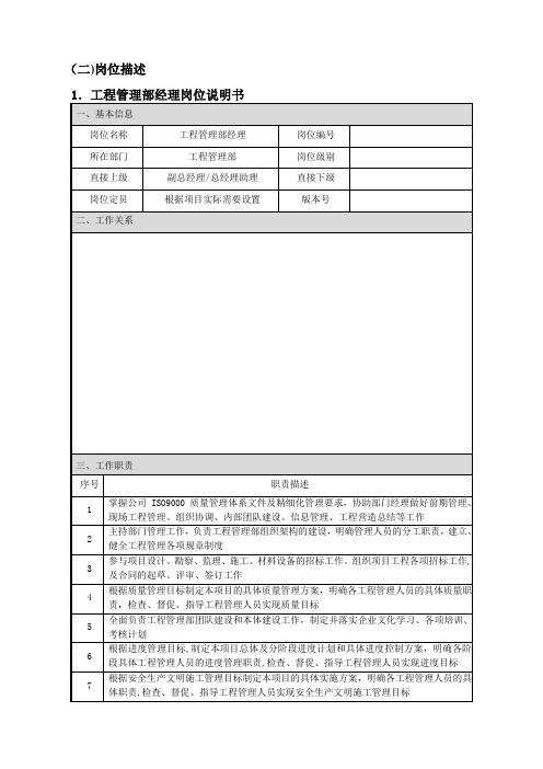 绿城地产工程部岗位说明书