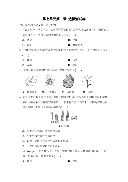 人教版生物八年级下册第七单元第一章生物的生殖和发育 达标测试卷 (含答案)