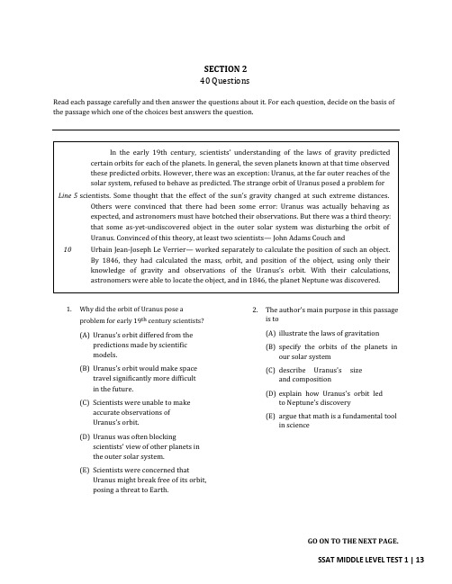 SSAT MIDDLE LEVEL TEST 1