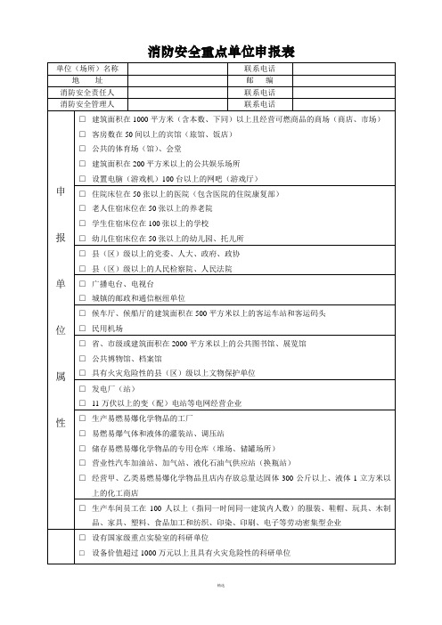 消防安全重点单位申报表