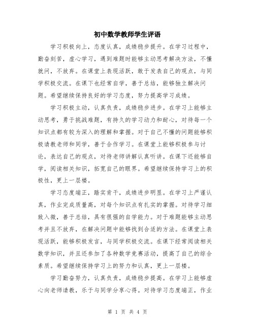 初中数学教师学生评语