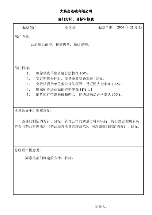 部门方针目标审核表