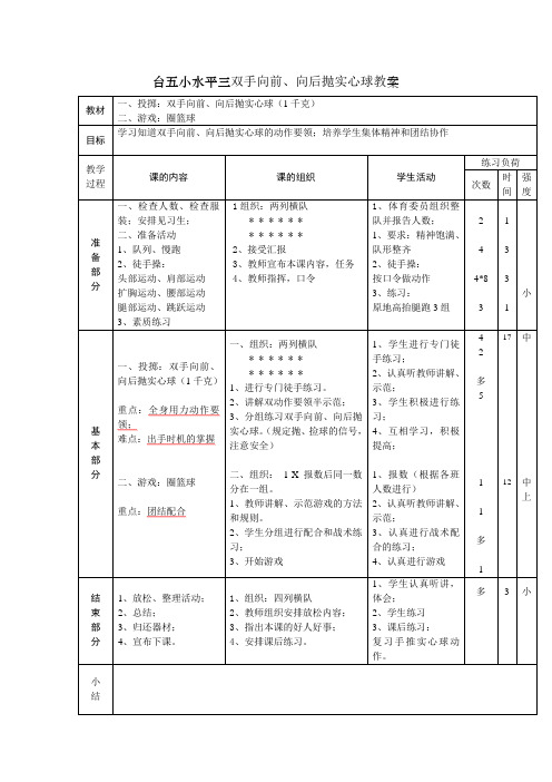 双手向前、向后抛实心球教案