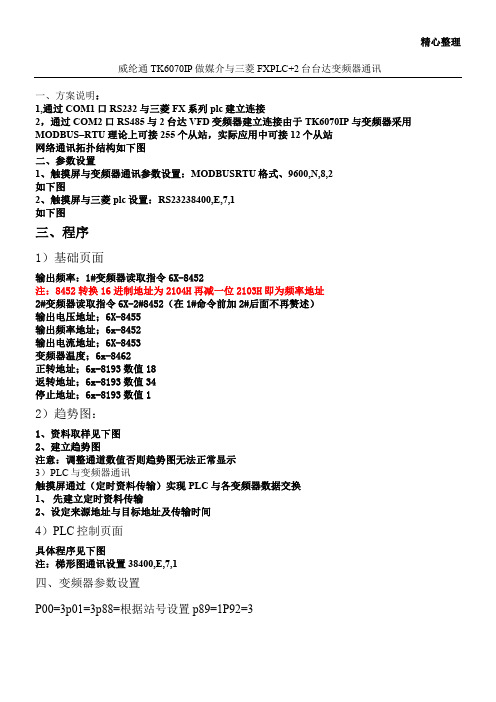 威纶通TK6070IP做媒介与三菱FX PLC+2台台达变频器通讯