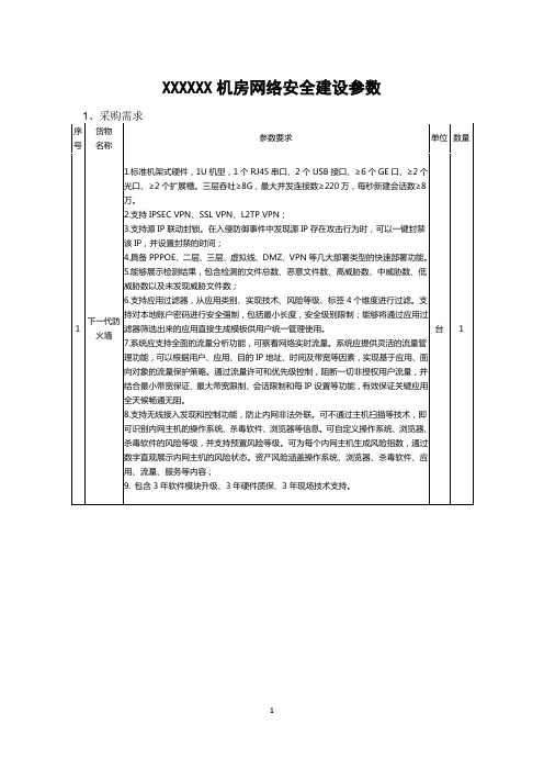 XXXXXX机房网络安全建设参数