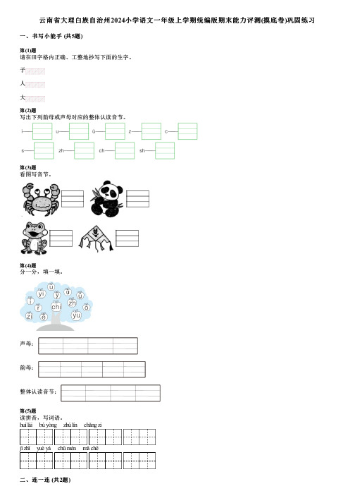 云南省大理白族自治州2024小学语文一年级上学期统编版期末能力评测(摸底卷)巩固练习