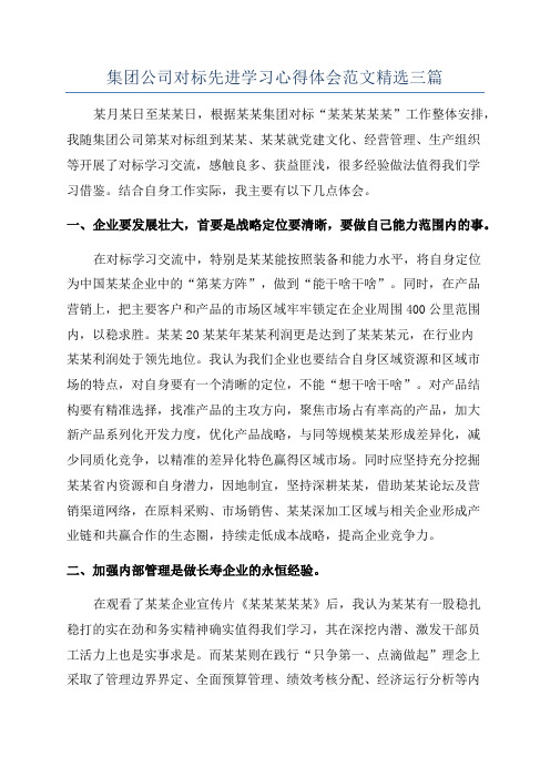 集团公司对标先进学习心得体会范文精选三篇