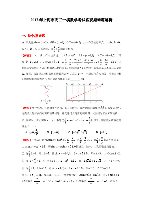 2017年上海各区高三一模填空题难题解析