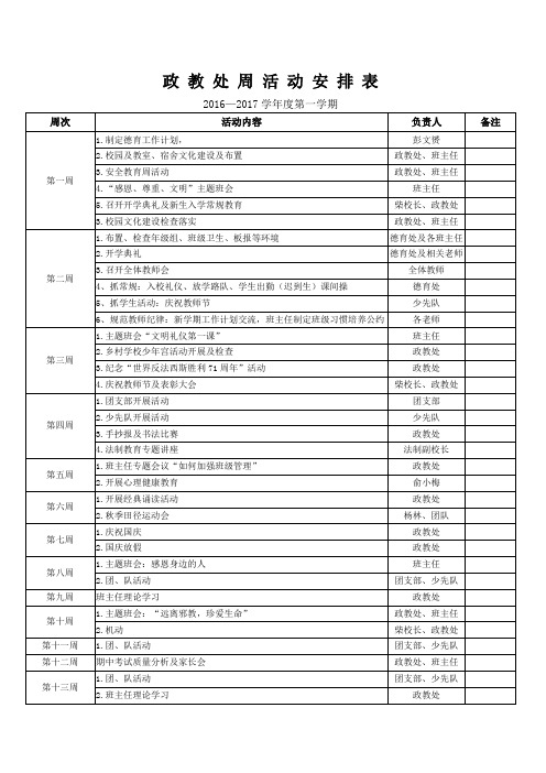 政 教 处 周 活 动 安 排 表