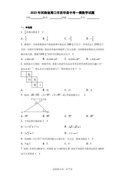 2023年河南省周口市西华县中考一模数学试题