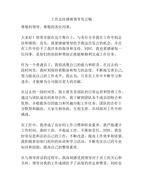 工作总结感谢领导发言稿