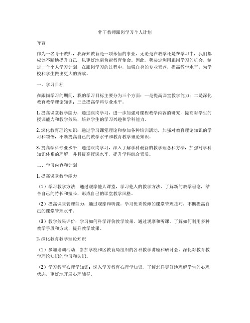 骨干教师跟岗学习个人计划