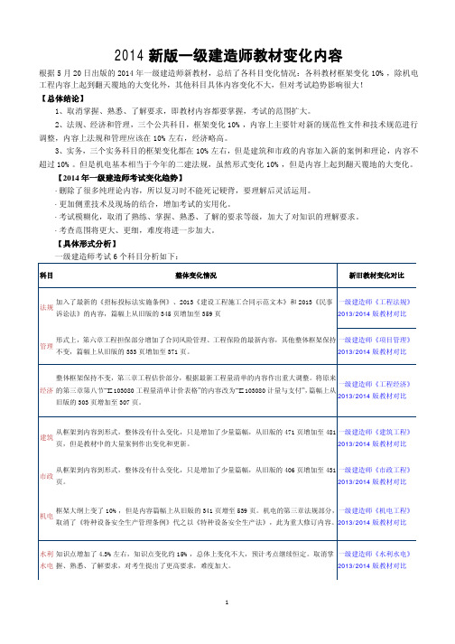 北京大立成都分校独家014新版一级建造师教材变化内容