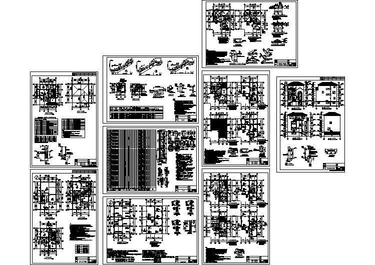 四层坡屋顶私人豪华别墅建筑施工图附带结构图10x13