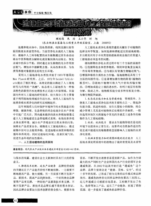 池塘生态养殖系统中人工湿地植物的应用技术