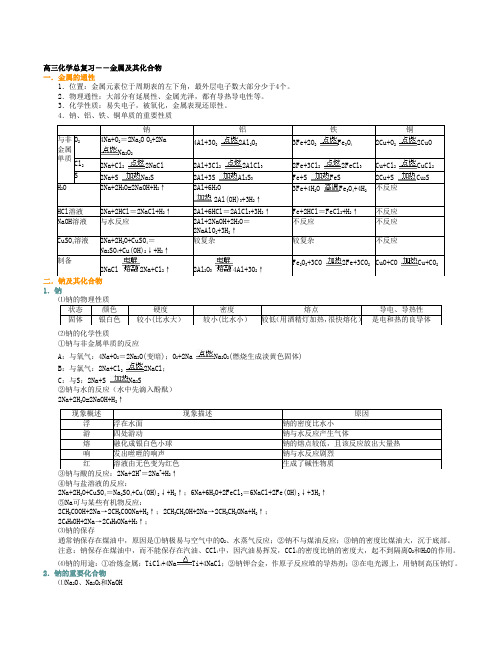 高三金属及其化合物复习知识点总结