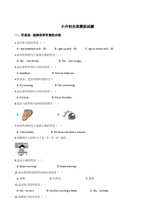 人教PEP2019-2020年六年级下册英语小升初模拟试题 含答案 (1)