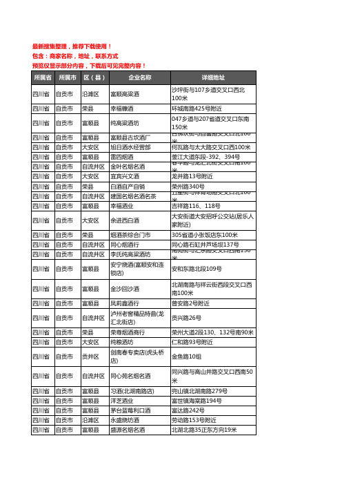 新版四川省自贡市酒水批发企业公司商家户名录单联系方式地址大全964家