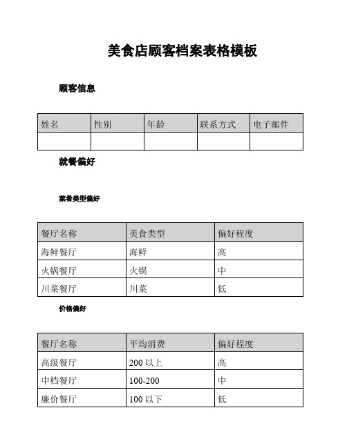 美食店顾客档案表格模板