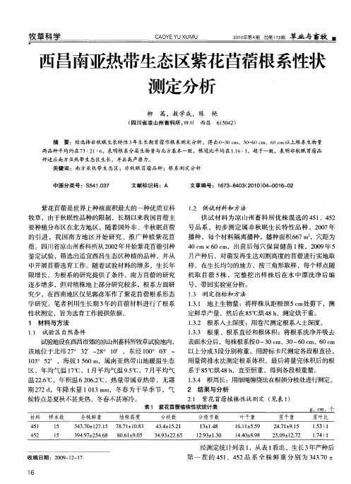 西昌南亚热带生态区紫花苜蓿根系性状测定分析
