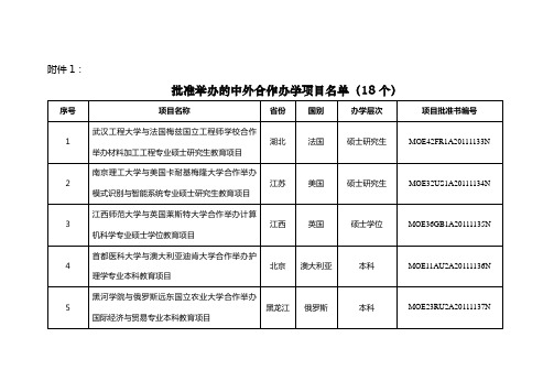 批准举办的中外合作办学项目名单18个doc