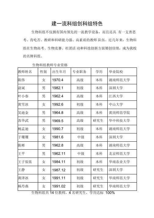 建一流科组创科组特色