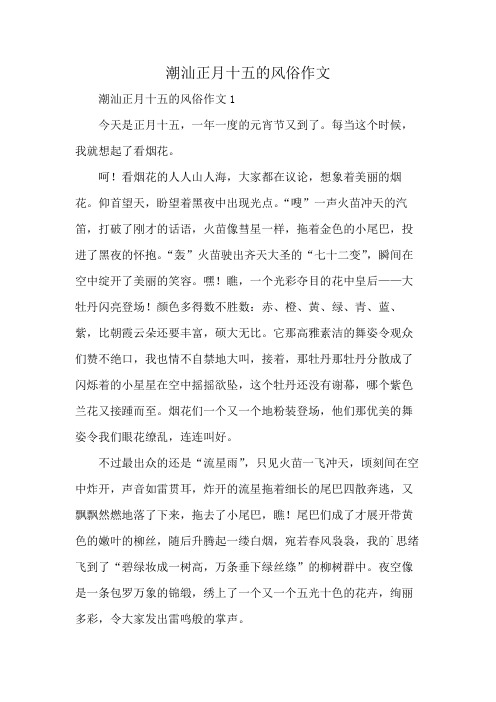 潮汕正月十五的风俗作文