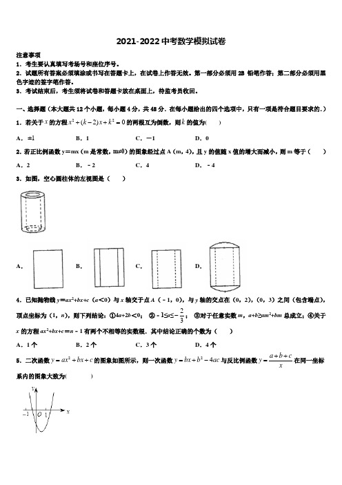 2021-2022学年广东省珠海市第十一中学中考适应性考试数学试题含解析