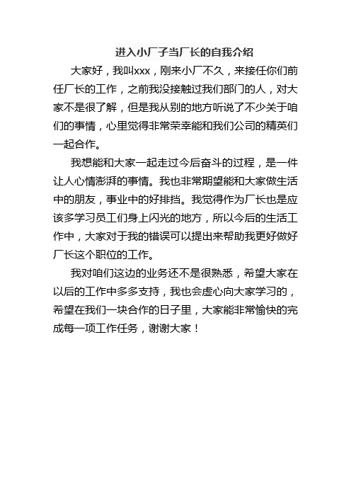 进入小厂子当厂长的自我介绍