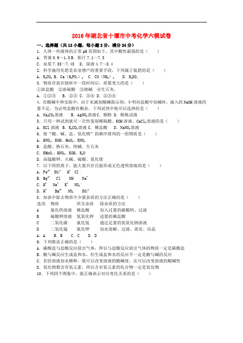 湖北省十堰市中考化学六模试卷(含解析)
