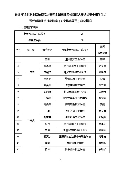 2013各奖项和指导教师名单新 2