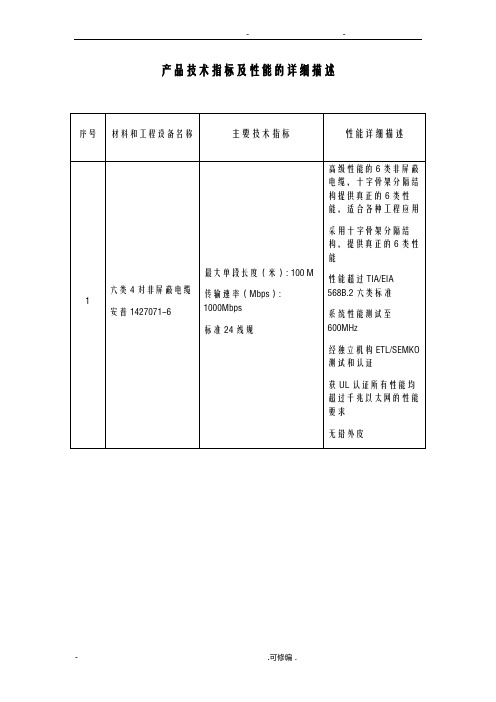 产品技术指标及性能的详细描述