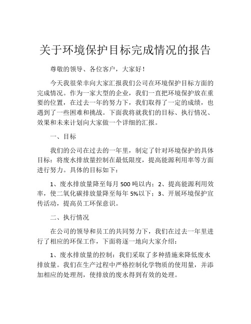 关于环境保护目标完成情况的报告