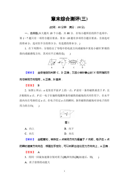 教科版物理选修3-1：第3章 章末综合测评3