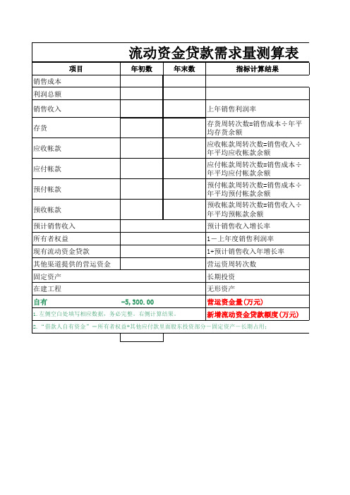 流动资金需求测算表