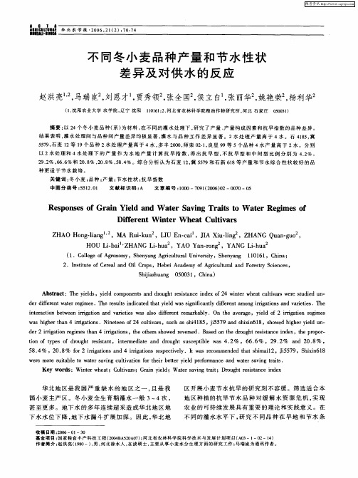 不同冬小麦品种产量和节水性状差异及对供水的反应