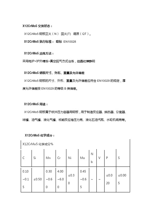 X12CrMo5钢板冶炼方法和熔炼分析